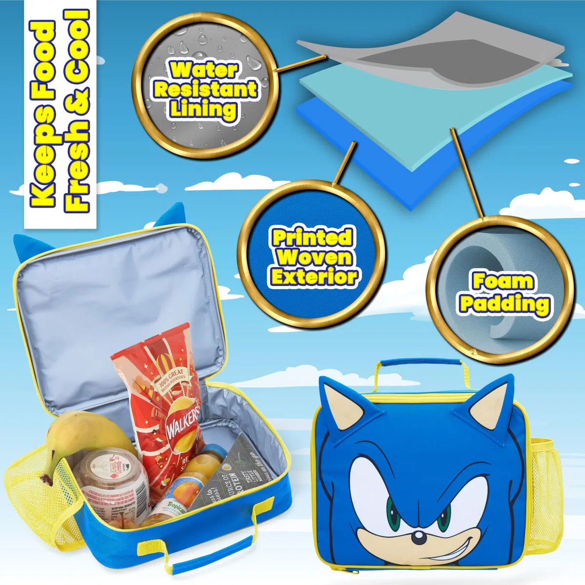 Sonic The Hedgehog Lunch Box Isotherme Enfant, Boite à Gouter Sonic, Sac Dejeuner Gouter Pique Nique (Bleu/Jaune)