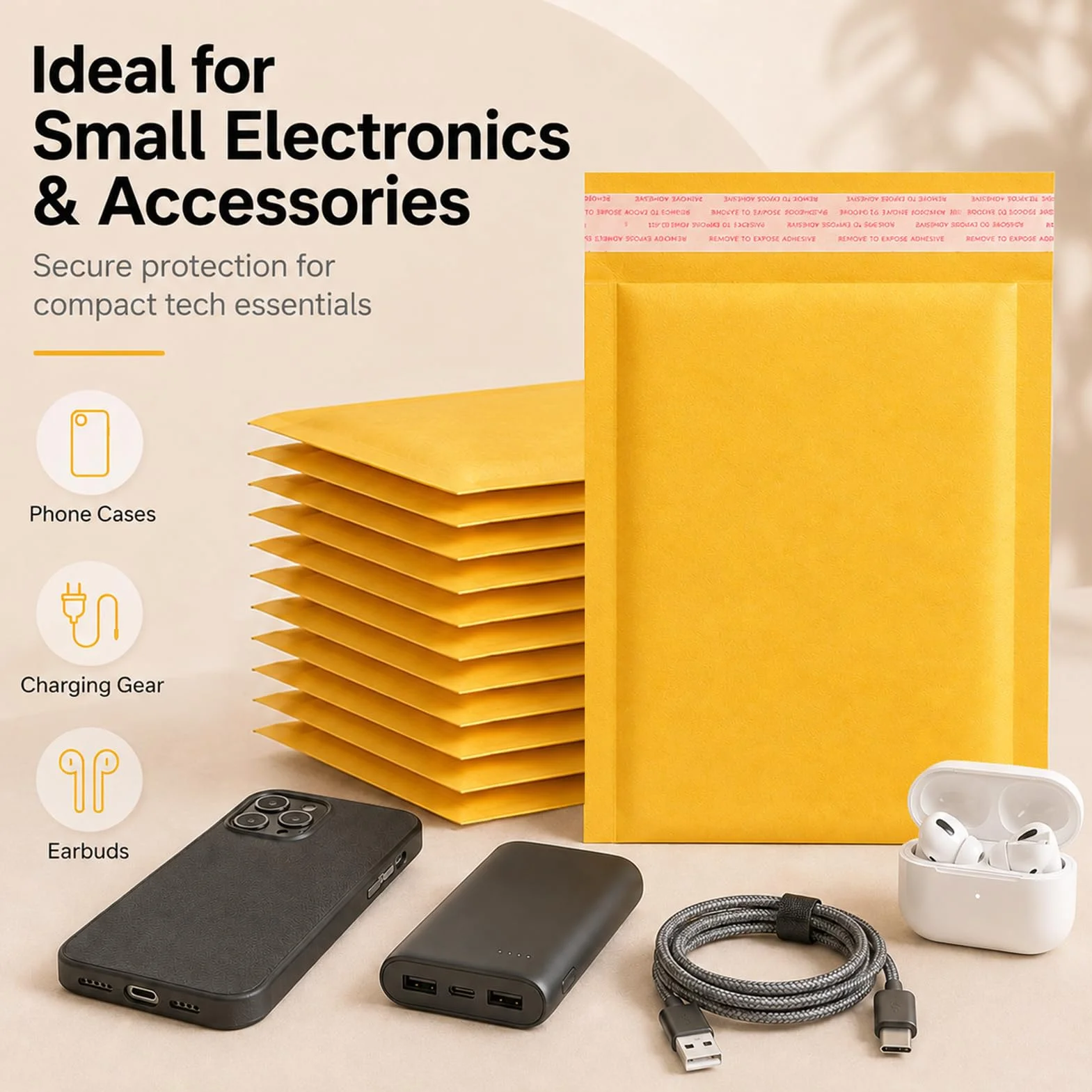 Switory 50pc A5 15,3 cm x 26,9 cm Kraft Bubble Mailers Enveloppes rembourrées auto-scellantes pour l'emballage Or