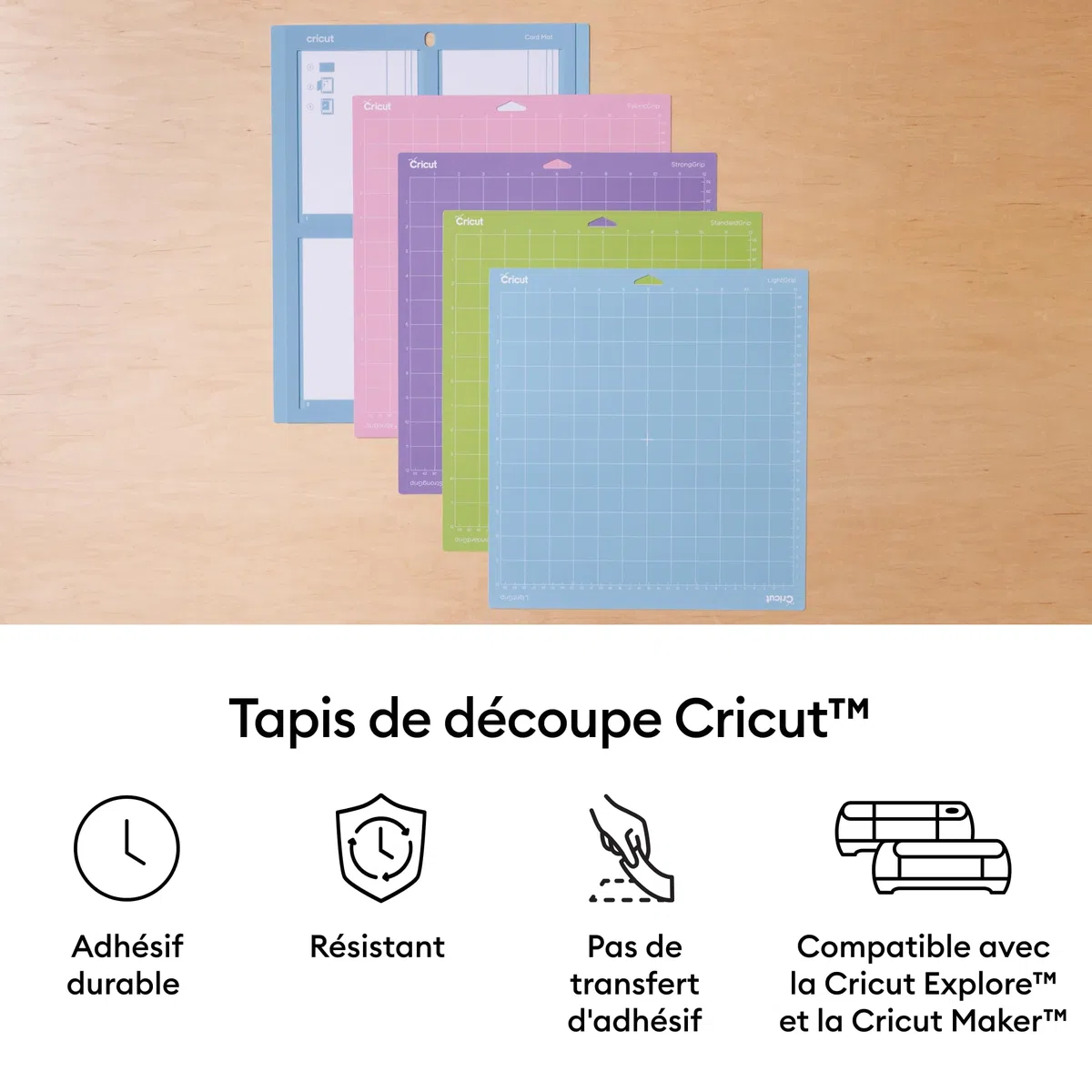Cricut LightGrip Lot de 6 tapis pour machines Explore & Maker - Idéal pour le papier standard, le papier cartonné léger et plus encore, 30,5 x 30,5 cm, Bleu Clair