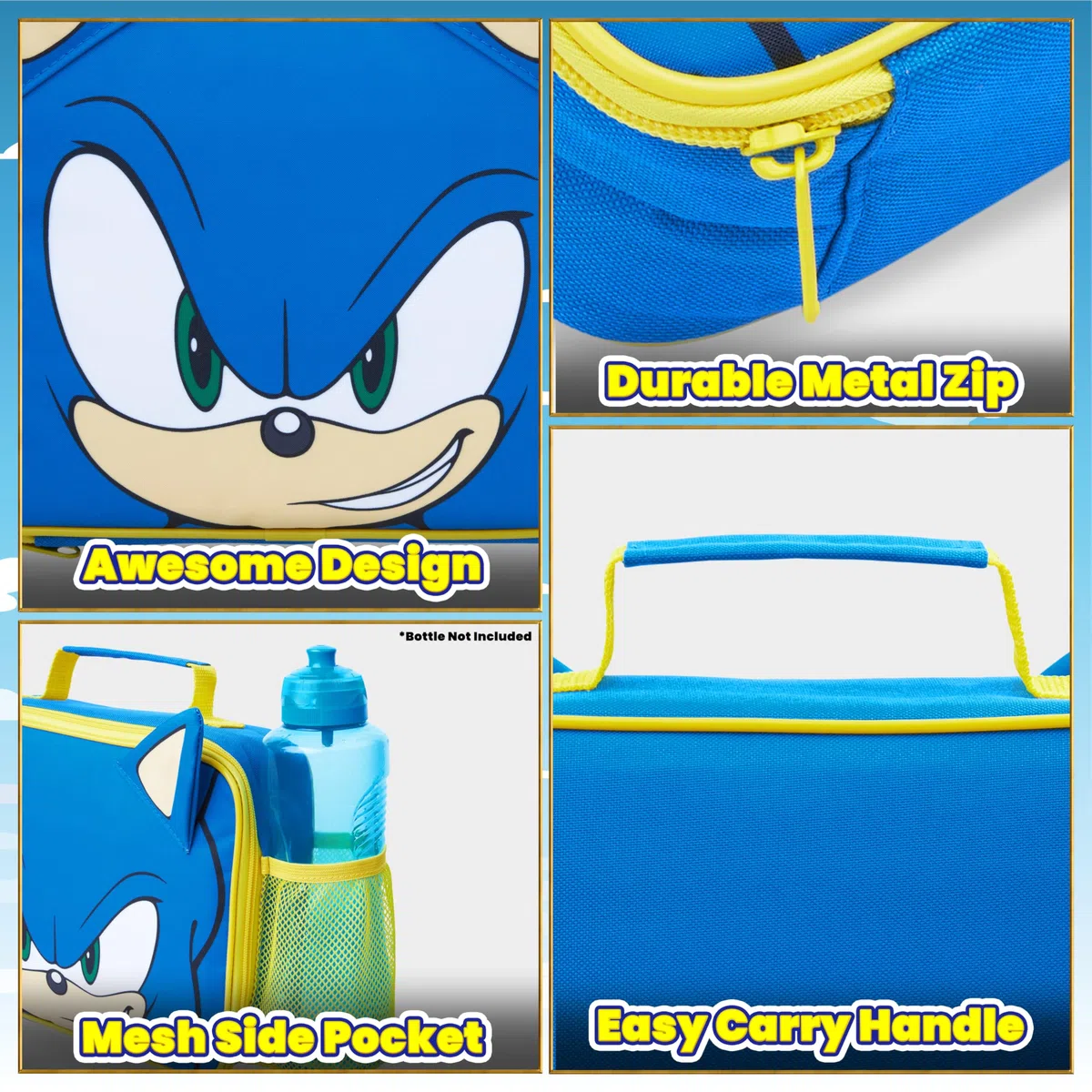 Sonic The Hedgehog Lunch Box Isotherme Enfant, Boite à Gouter Sonic, Sac Dejeuner Gouter Pique Nique (Bleu/Jaune)