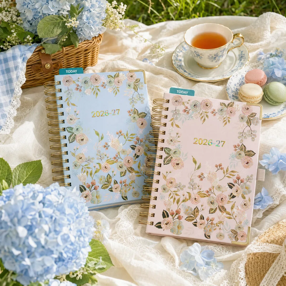 BEZEND Agenda 2026 2027 A5 Semainier Spirale 21 x 15,5 cm 18 Mois De Juil. 26 à Déc. 27, Agenda Scolaire avec Motif Floral, Règle Marque-Page, Couverture rigide, Rose