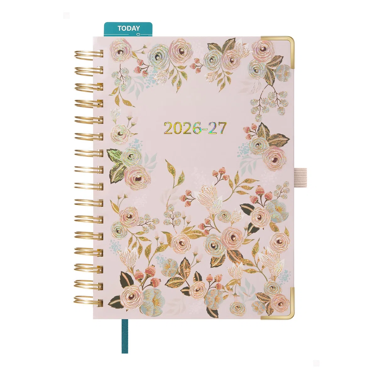 BEZEND Agenda 2026 2027 A5 Semainier Spirale 21 x 15,5 cm 18 Mois De Juil. 26 à Déc. 27, Agenda Scolaire avec Motif Floral, Règle Marque-Page, Couverture rigide, Rose