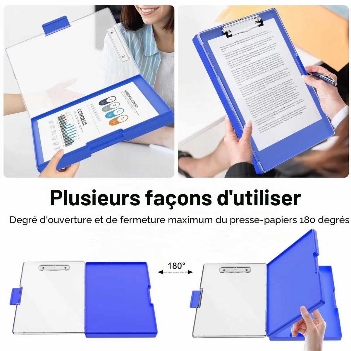 Piasoenc Porte-blocs avec rangement 21,6 x 27,9 cm, 2 étuis et dossier A4, panneau transparent effaçable, plastique robuste, folio, ouverture latérale