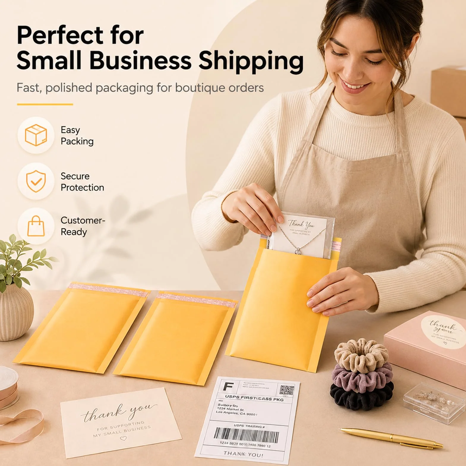 Switory 50pc A5 15,3 cm x 26,9 cm Kraft Bubble Mailers Enveloppes rembourrées auto-scellantes pour l'emballage Or
