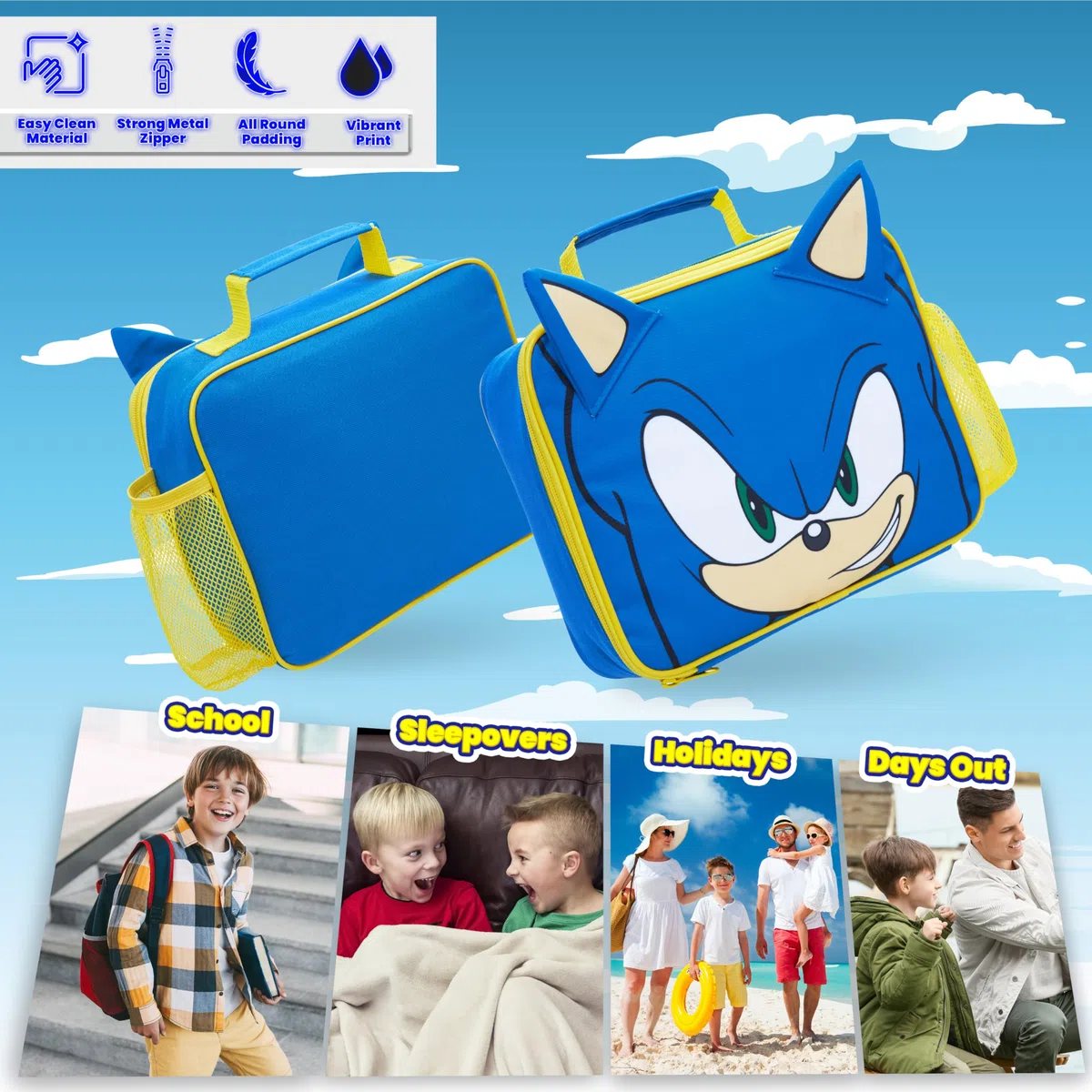 Sonic The Hedgehog Lunch Box Isotherme Enfant, Boite à Gouter Sonic, Sac Dejeuner Gouter Pique Nique (Bleu/Jaune)