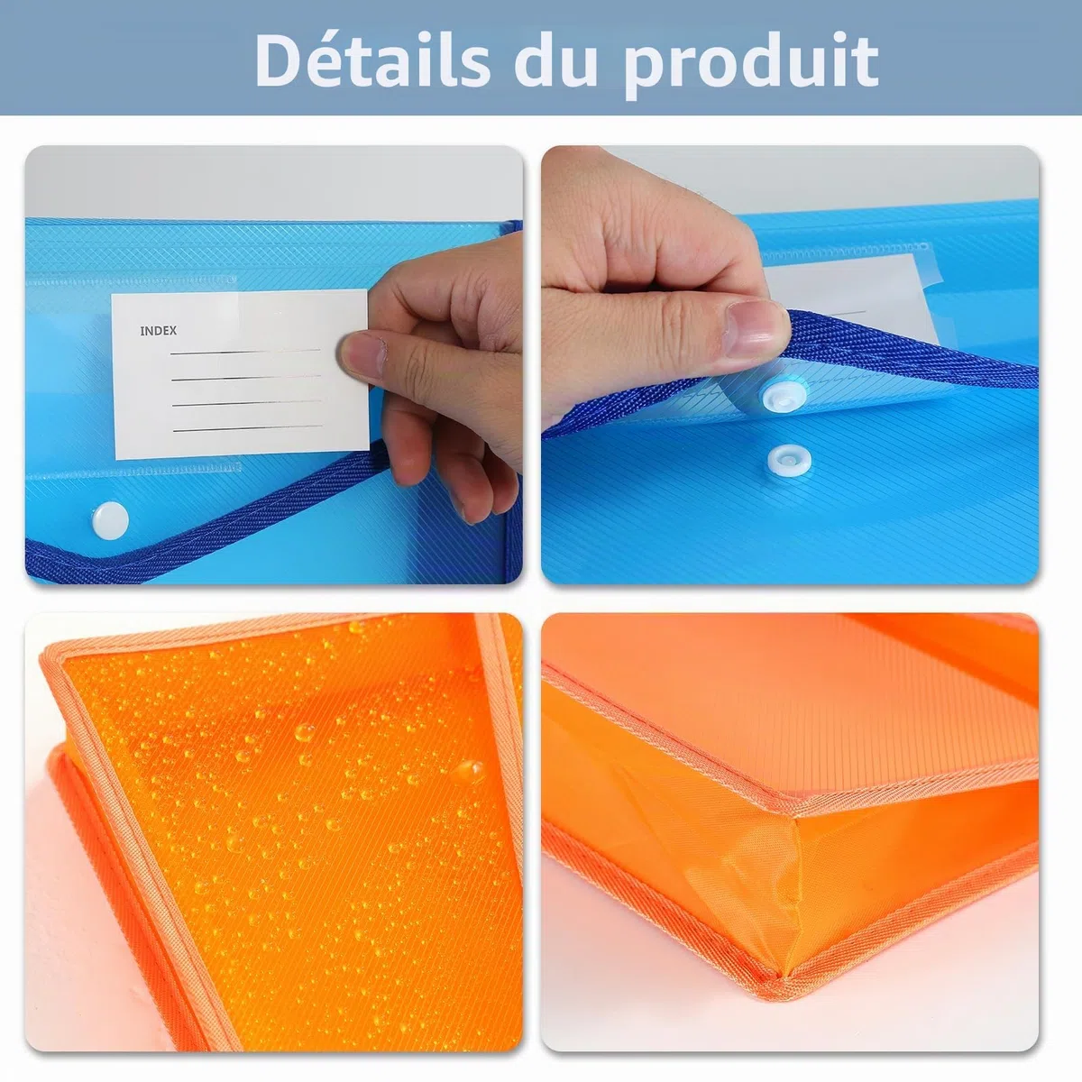 Ensemble de 6 chemises et pochette document plastique A4 : Extensibles, imperméables, transparentes. Idéales pour organisation, poche étiquette. Parfaites pour documents, classeurs, bureau.